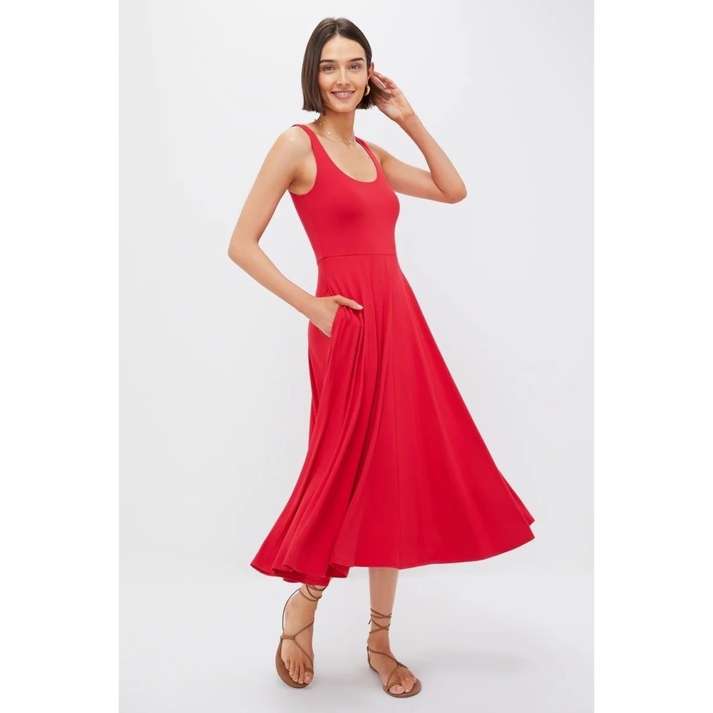 Pomander Place Red Sleeveless Scoop Neck Midi Fit Flare Pocket Dress XS NEW